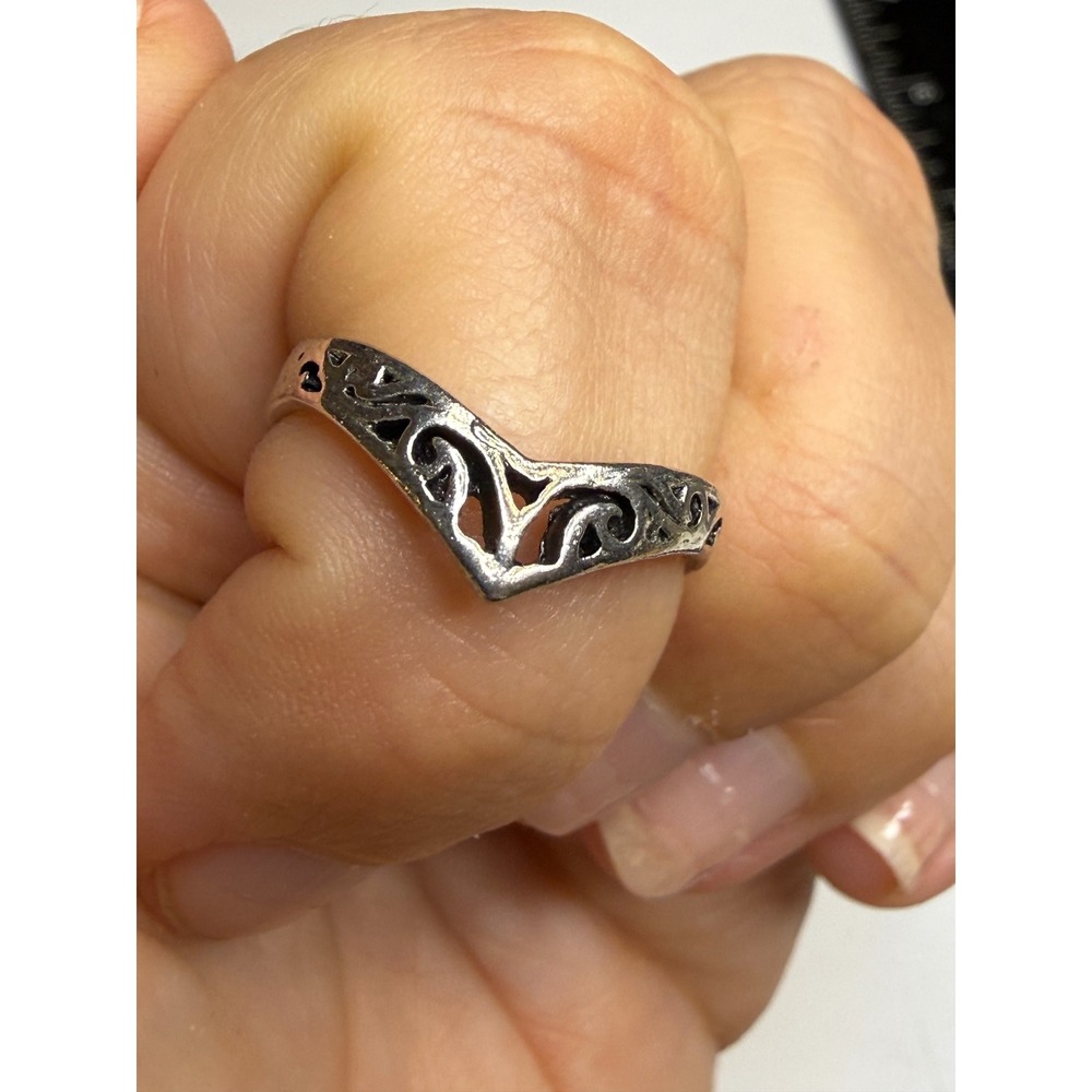 Sterling Silver Chevron Wishbone Ring Filigree Scroll Openwork Band Size 7.25